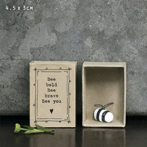 East of India Matchbox Porcelain Bee Gift- Bee Bold Bee Brave