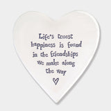 East of India Porcelain Heart Coaster - Happiness Is Found in Friendships