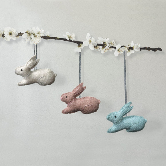 Set of Three Small Hanging Easter Rabbits