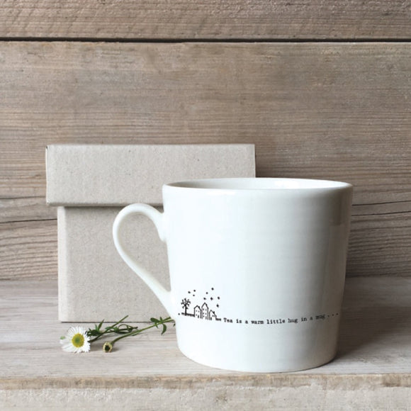 East of India Porcelain Wobbly White Mug With The Words 'Tea is a warm little hug in a mug'