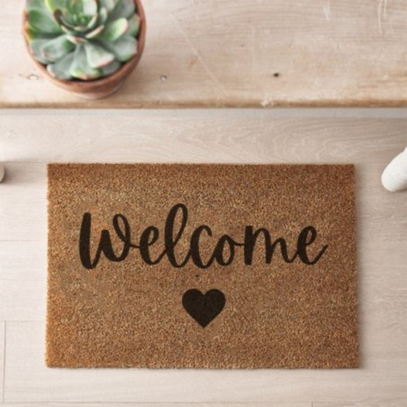 Welcome Coir Doormat With Heart Design