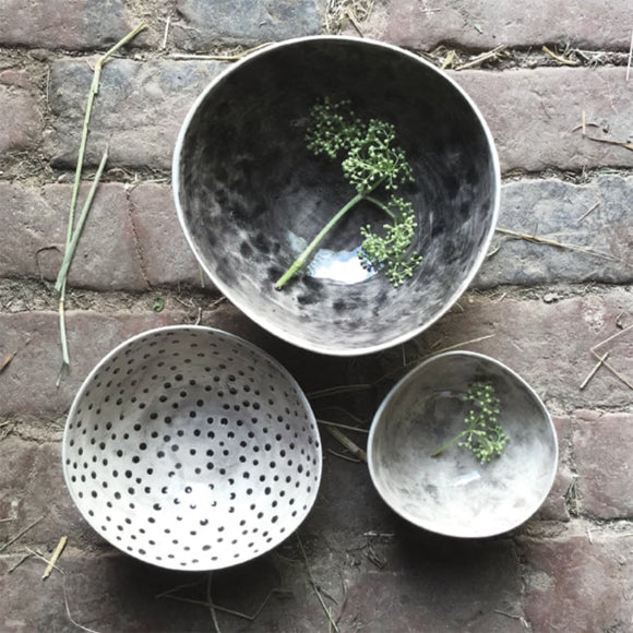 Gorgeous set of three grey porcelain bowls handcrafted by East of India