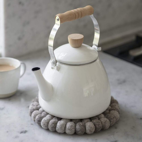 White Enamel Stove Kettle From Garden Trading