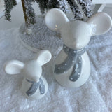 wo Ceramic Mice With Grey Spotty Scarves