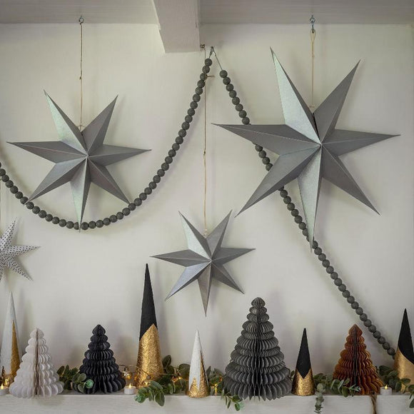 Set of Three Hanging Paper Stars - Silver