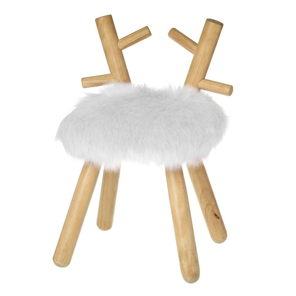 Children's White Fluffy Wooden Deer Stool