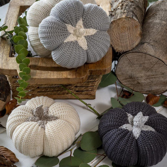 Halloween Knitted Pumpkins - Grey,Charcoal,Ivory