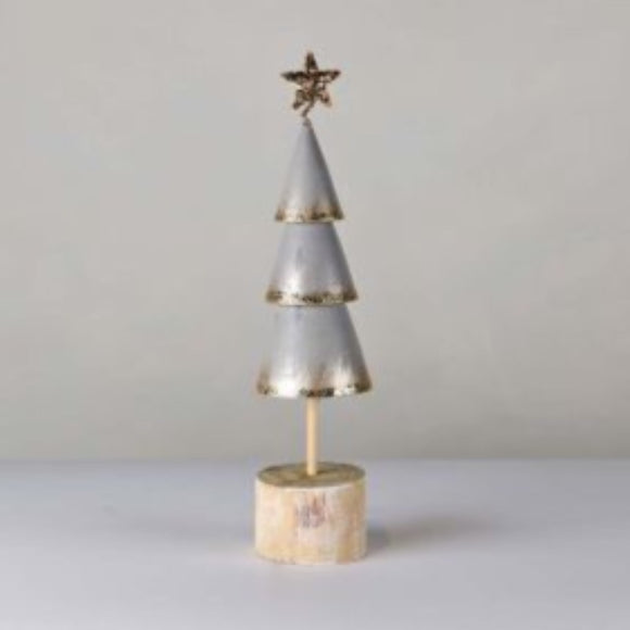 Starry Wooden Grey Tree With Gold Star and Gold Glitter Edging