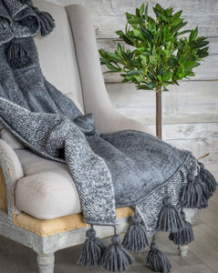 Large Grey Bell Tassel Throw