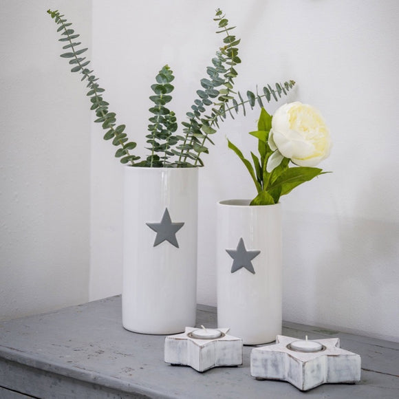 White Ceramic Vase With Grey Star