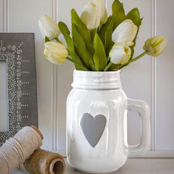 White Ceramic Jug With Grey Heart Detail