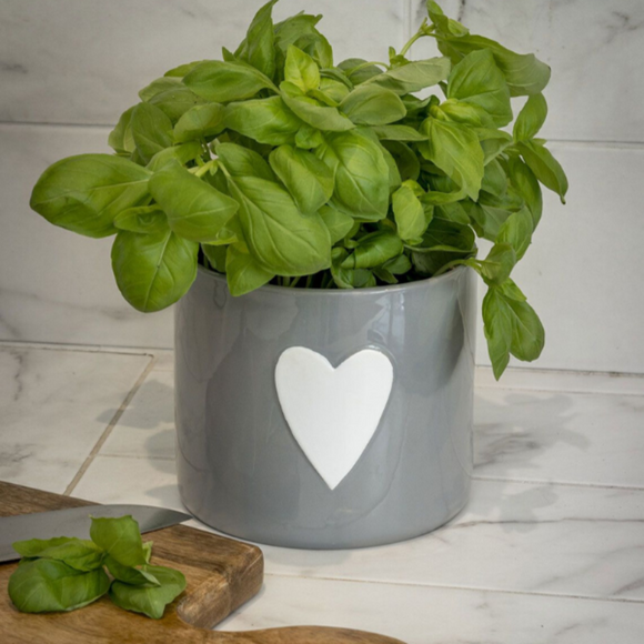 Grey Ceramic Plant Pot With White Heart