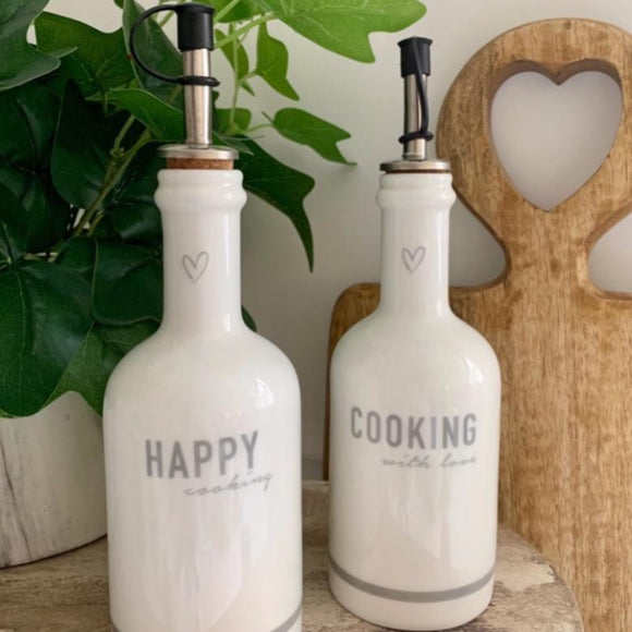 Lovey Set of Two Ceramic Cooking Bottles With a Pouring Spout