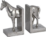 Stunning Pair Silver Metal Horse Bookends