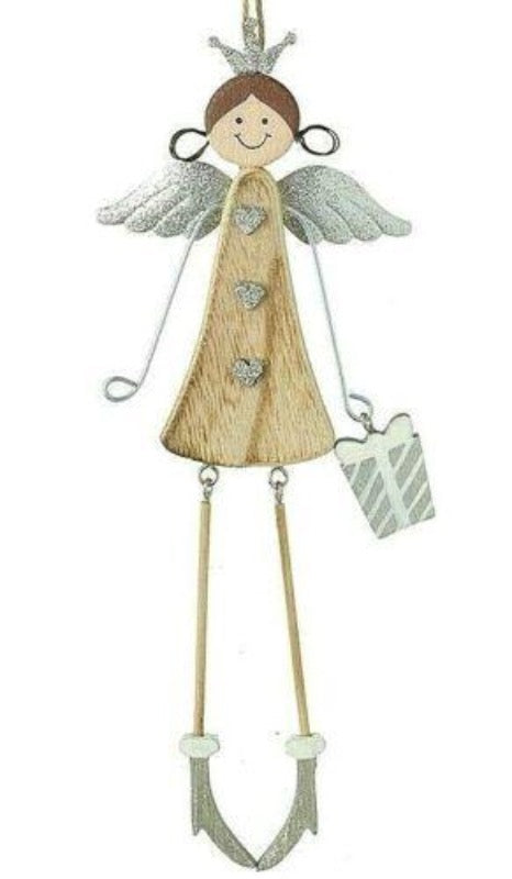 Wooden and Silver Angel With Dangly Legs