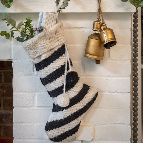 Striped Black and White Knitted Christmas Stocking