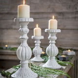 Choice of Three Sizes of Fancy White Wood Candlesticks