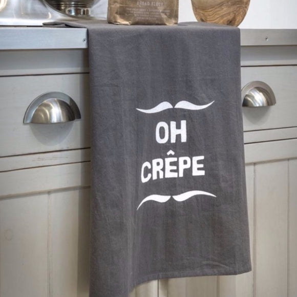 Amusing Grey Sacking Tea Towel 'Oh Crepe'