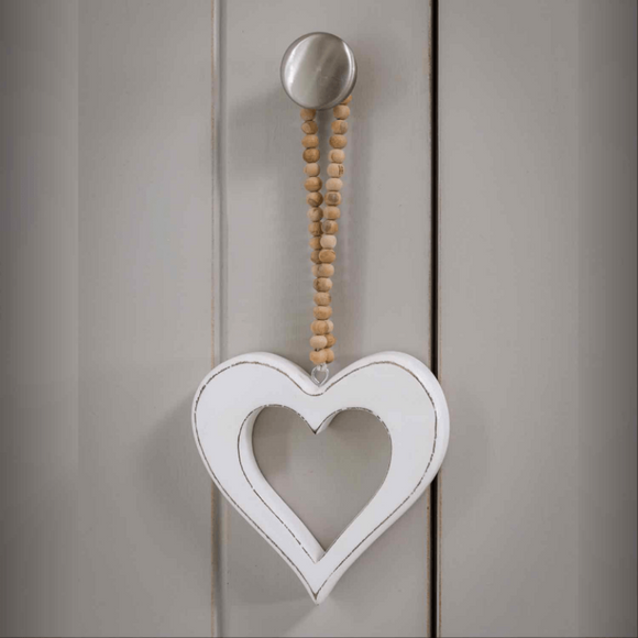 Chunky Distressed White Heart With Beaded Hanger