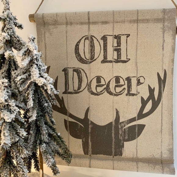 Christmas Oh Deer Hessian Wall Hanger