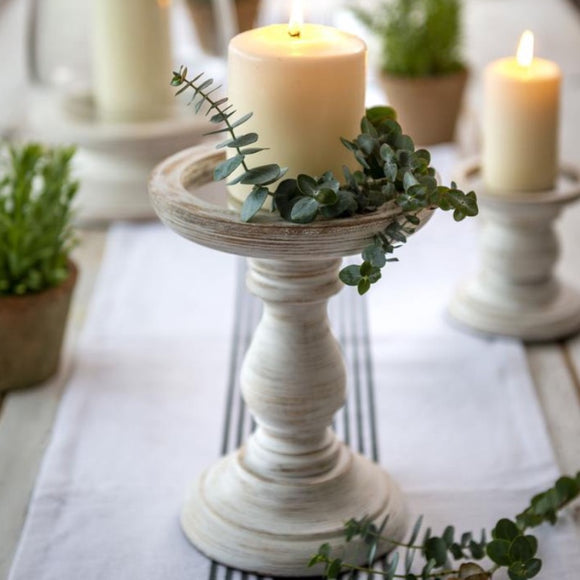 Large 40cms White Wood Pillar Candle Holder 