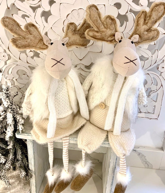 Christmas Large Sitting Moose in Gorgeous Furry Jackets Choice of Either A Boy Or A Girl