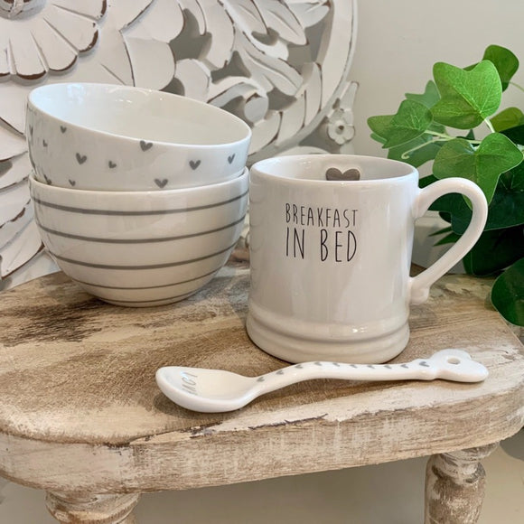 Breakfast in Bed Ceramic Mug With Cute Raised Heart Detail from Bastion