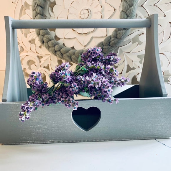 Grey Wooden Storage Trug With Heart cut-out