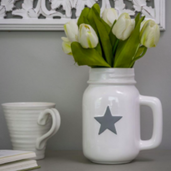 White Ceramic Jug With Grey Star