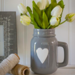 Grey Ceramic Jug With White Heart Design