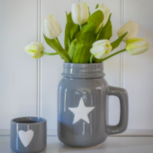 Grey Ceramic Jug With White Star Design