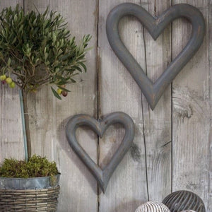 Set of Two Distressed Wooden Grey Hanging Hearts