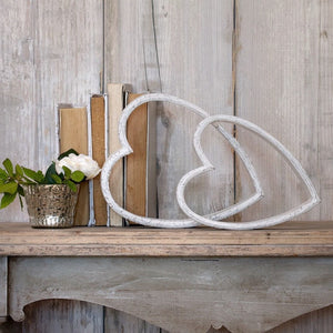 Set of Two Sleeping Wooden White Hearts