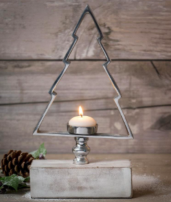 Christmas Tree Silver Nickel Tealight Candle Holder Centrepiece 