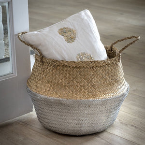 Silver and Natural Seagrass Storage Basket