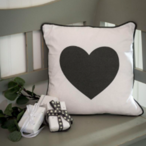 White Cushion with Grey Heart Feather Inner