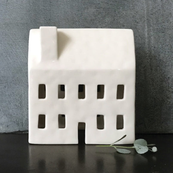 East of India White Ceramic House Tea Light Candle Holder