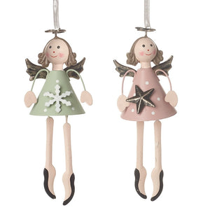 Gorgeous Pink or Pale Green Metal Angel Tree Decorations With Star or Snowflake Decoration