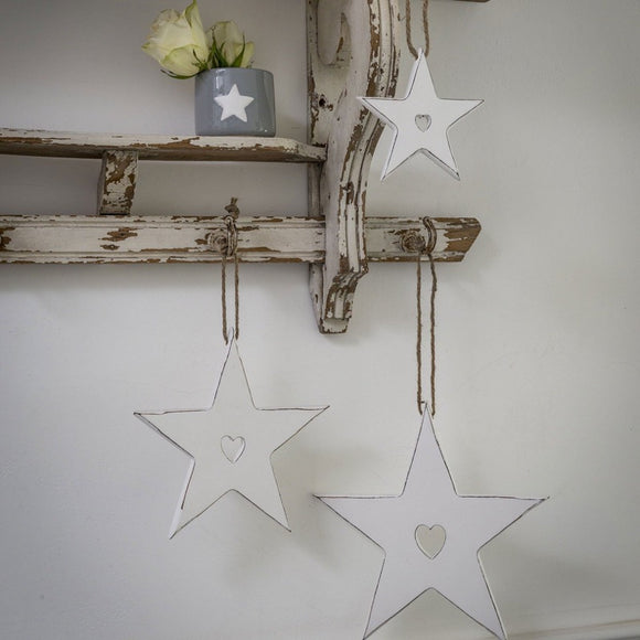 Set of Three Wooden Stars With Heart Cut-out from Retreat