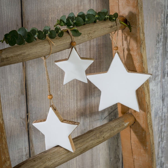 Set of Three Chunky White Enamel  Hanging Stars