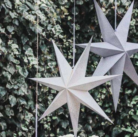 Large White Light Up Star Decoration With Glitter Design