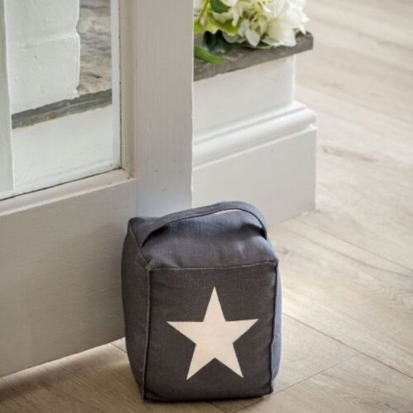 Grey Cotton Canvas Star Door Stop