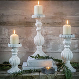 Choice of Three Sizes of Fancy White Wood Candlesticks